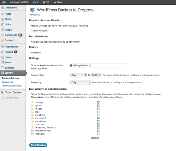 back up to dropbox plugin for wordpress